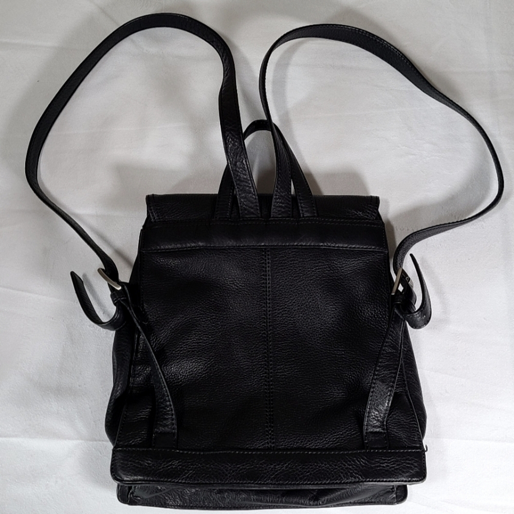 Tommy Hilfiger Black Leather Crossbody Backpack - Picture 3 of 5